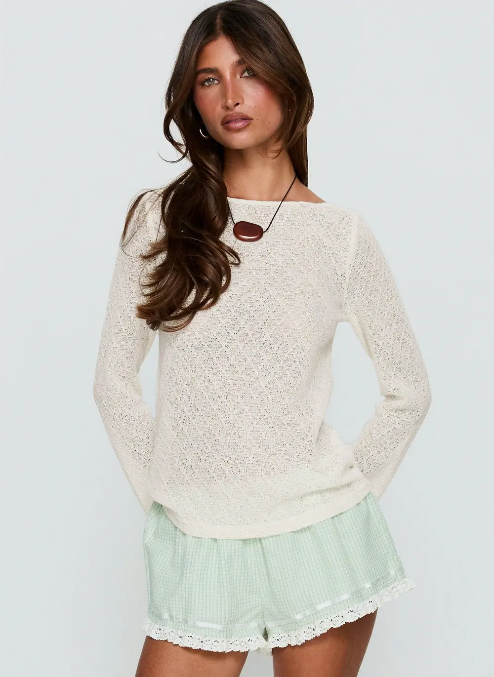 Rhubarb Lace Shorts Green Check