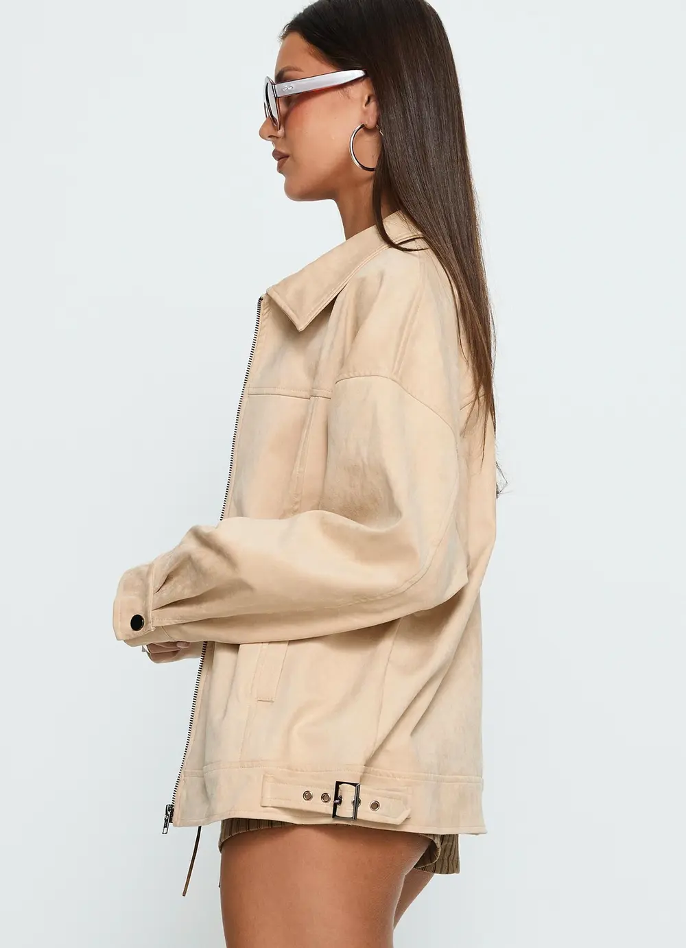 Goldsmith Faux Suede Bomber Jacket Beige