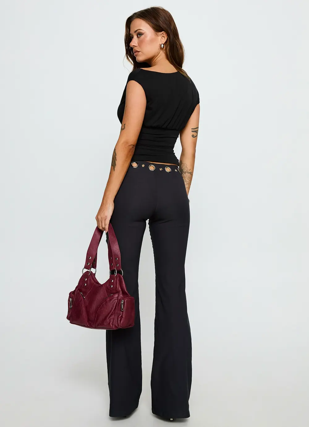 True Grit Eyelet Flare Pants Grey