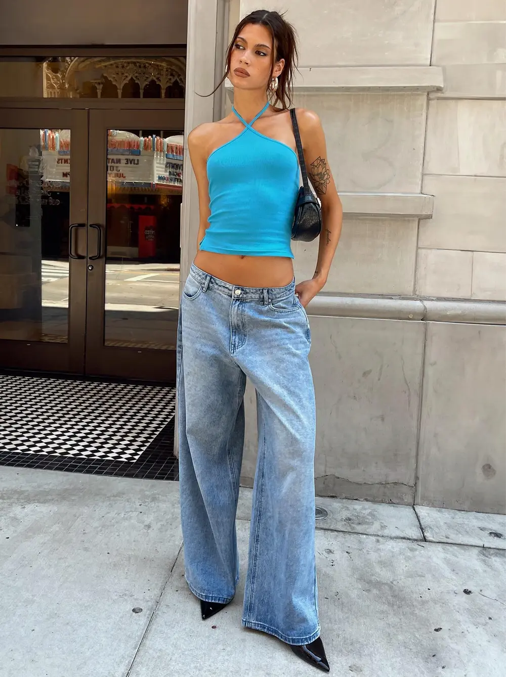 Naylor Mid Rise Wide Leg Jeans Light Blue Wash