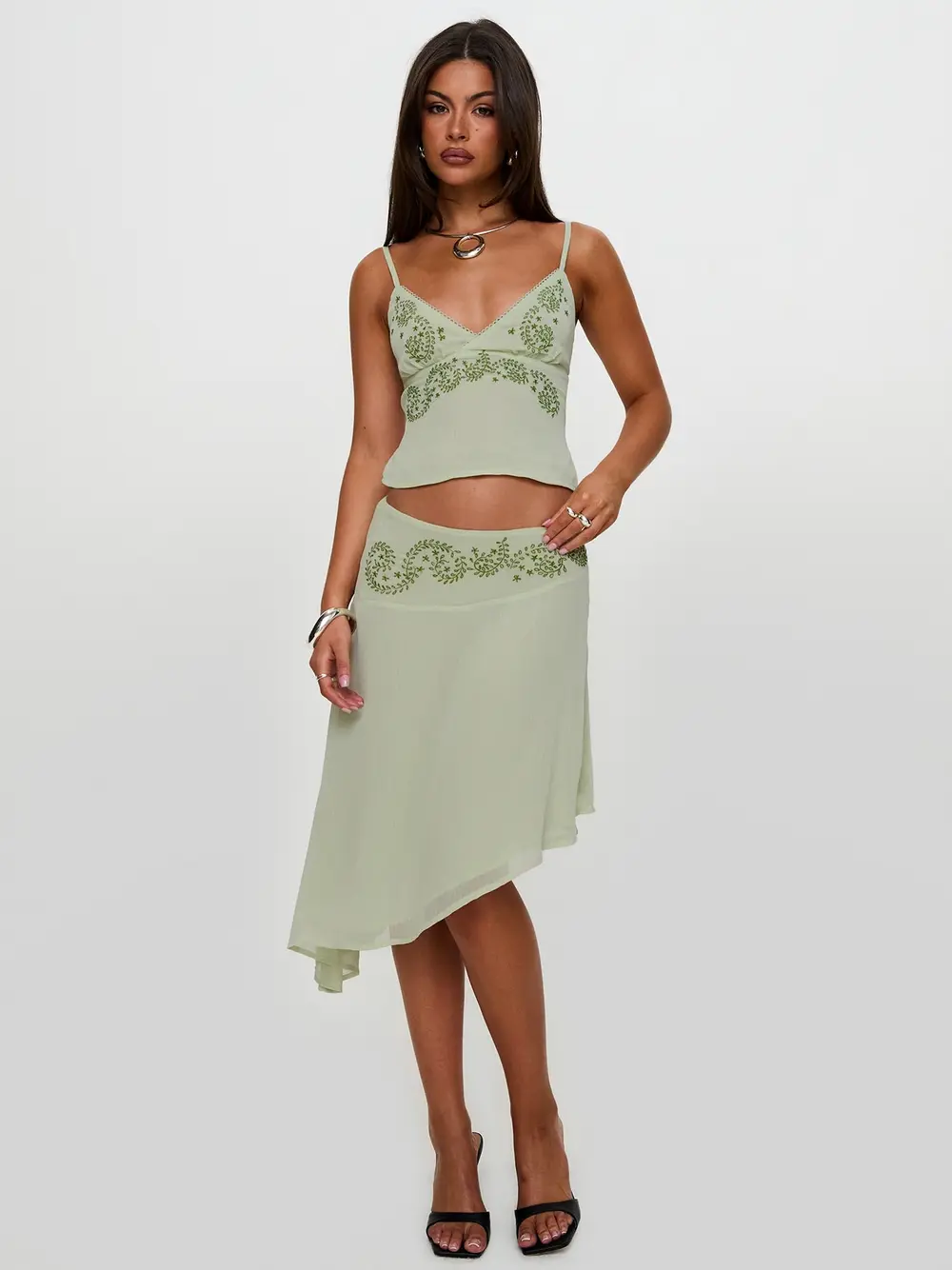 Pappilion Asymmetrical Midi Skirt Sage