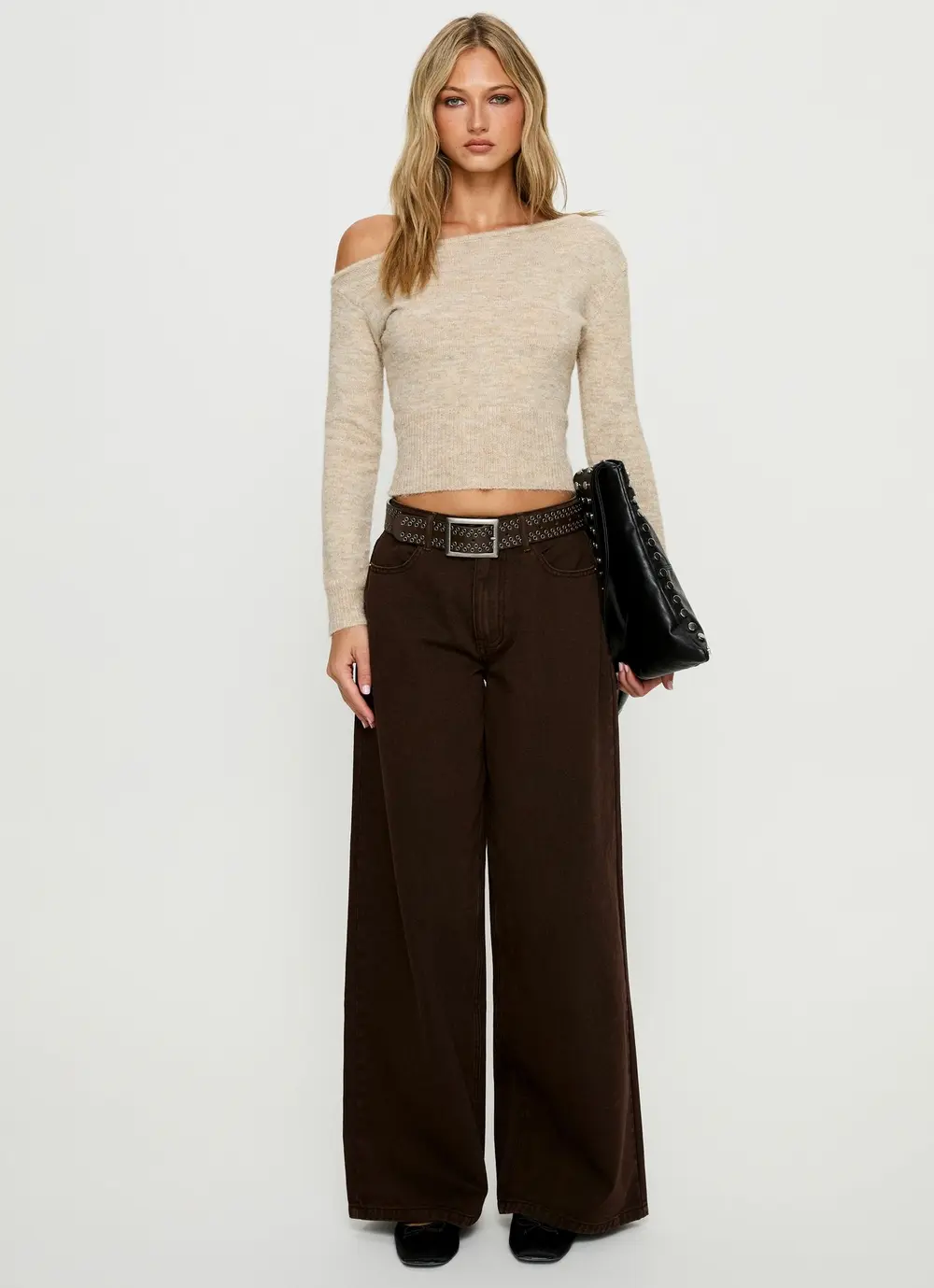 Naylor Mid Rise Wide Leg Jeans Brown