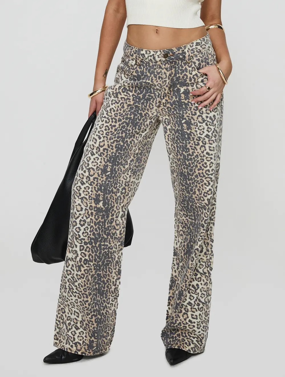 Top Model Low Rise Straight Leg Jeans Leopard Fade