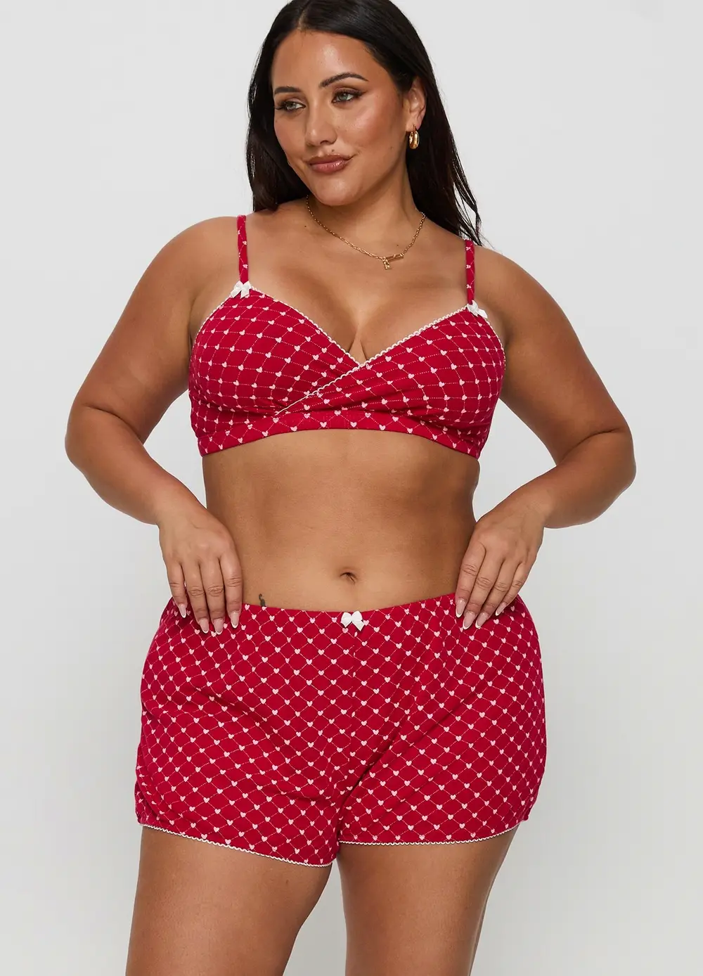 Slow Start Pointelle Sleep Short Red Curve