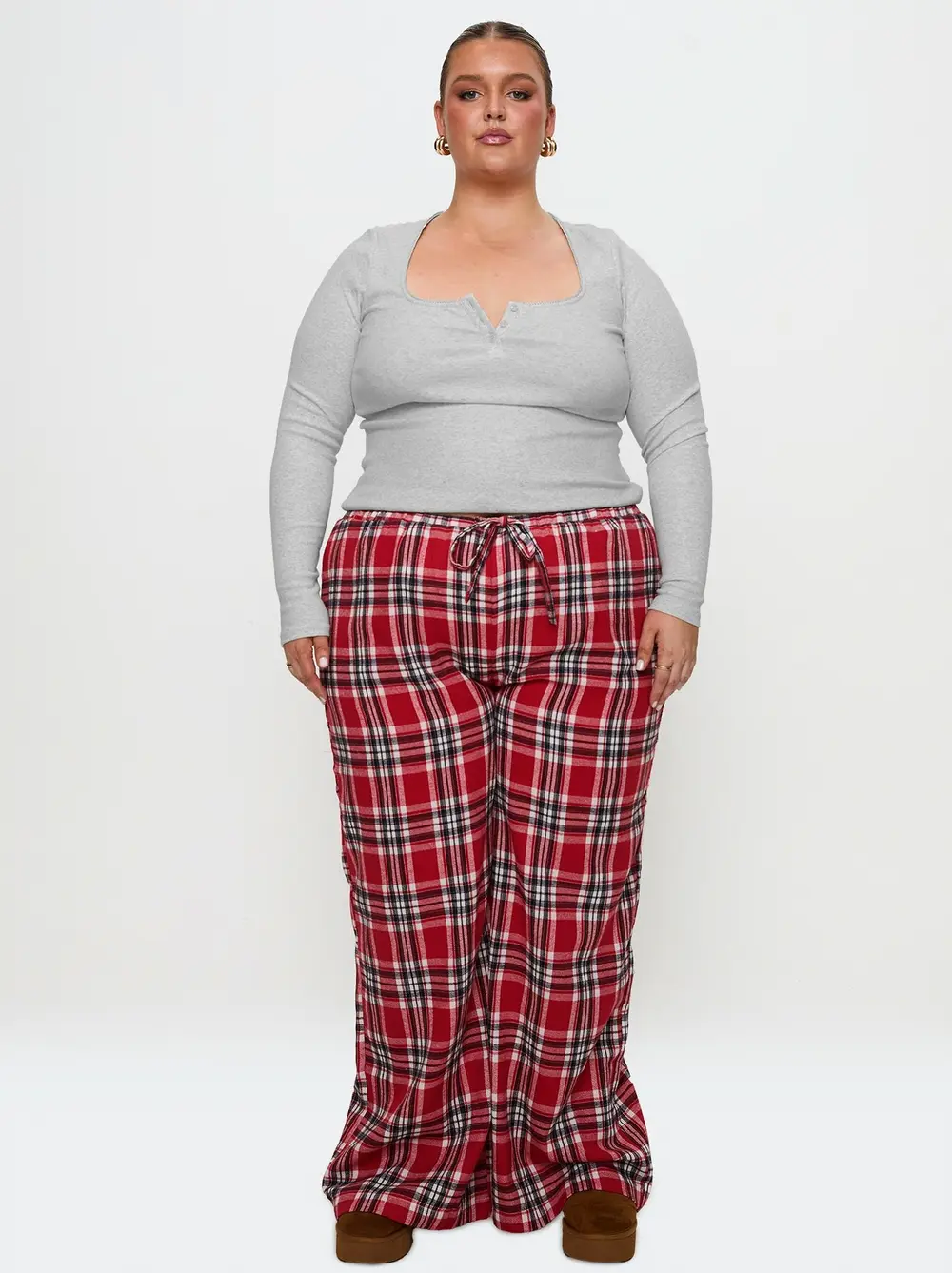 In The Morning Sleep Pant Red Check Curve