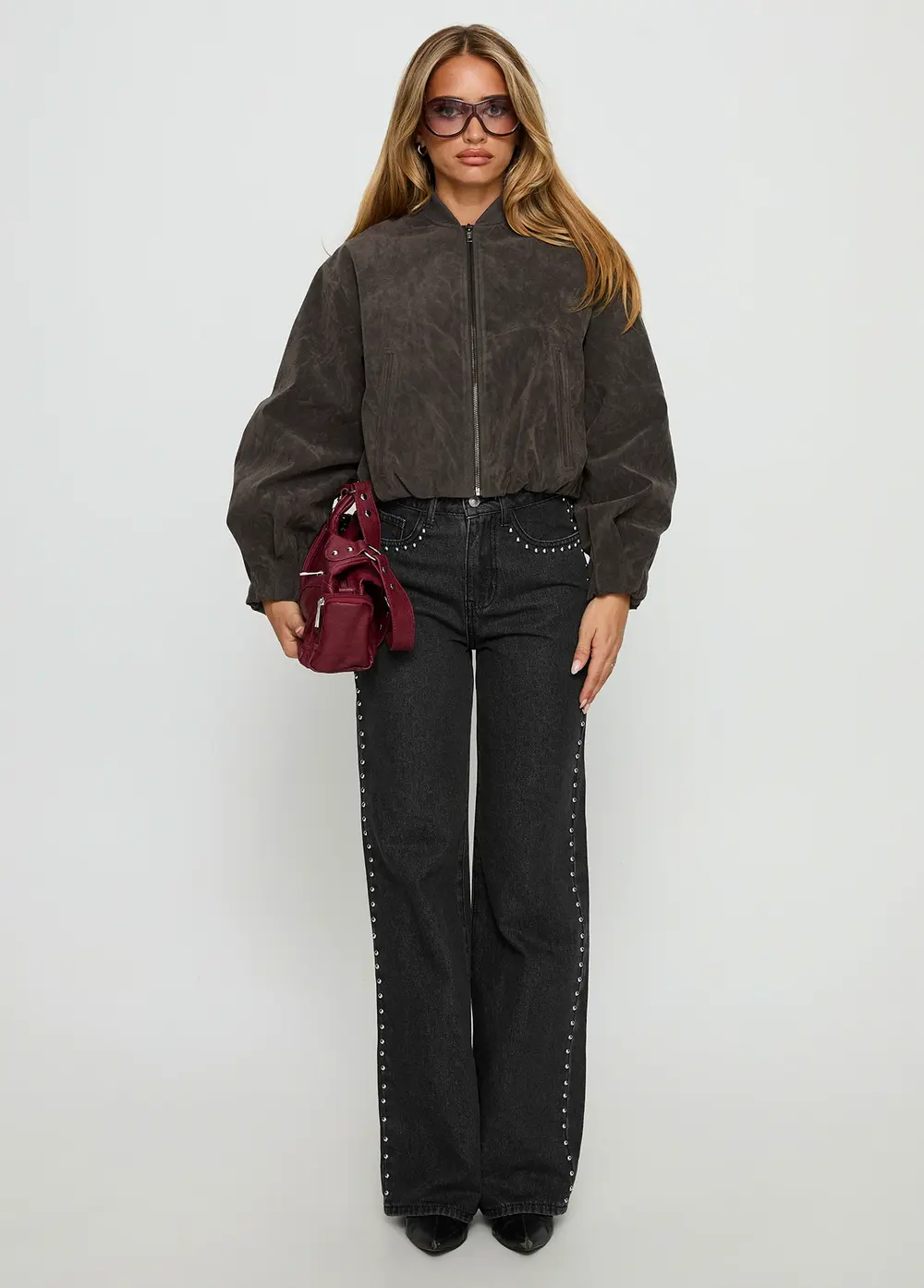 Mastery Faux Suede Bomber Jacket Charcoal