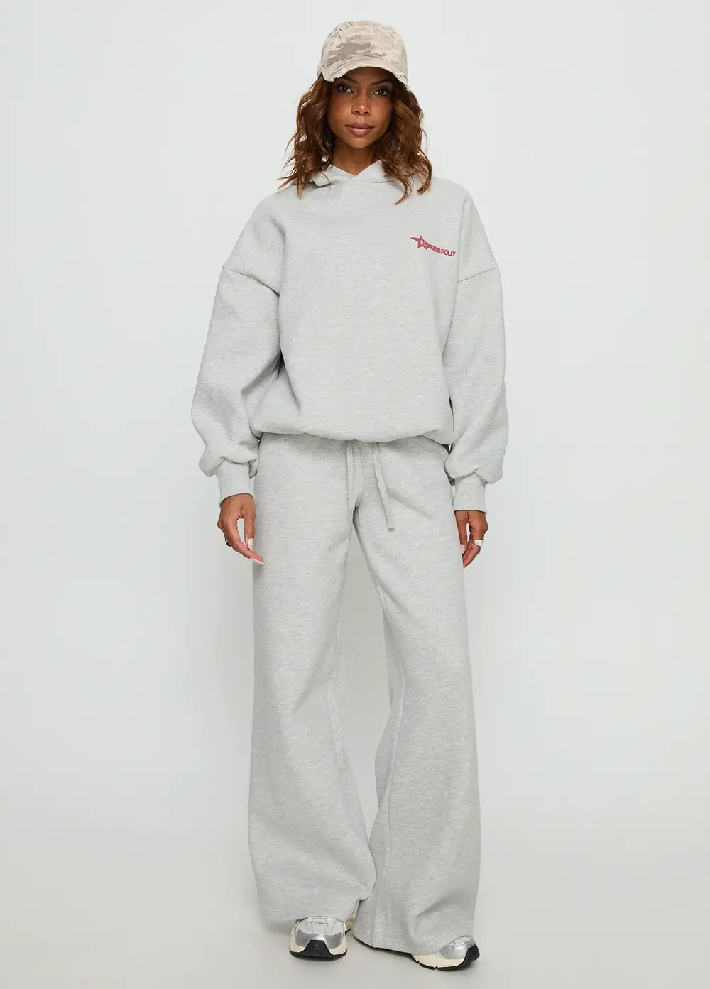 Princess Polly Stargirl Wide Leg Sweat Pants Grey Marle