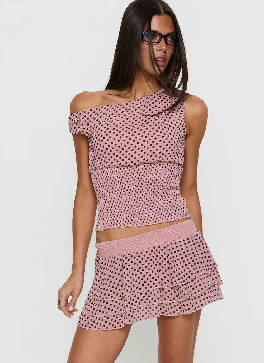 Ready To Party Frill Skort Pink / Black Polka