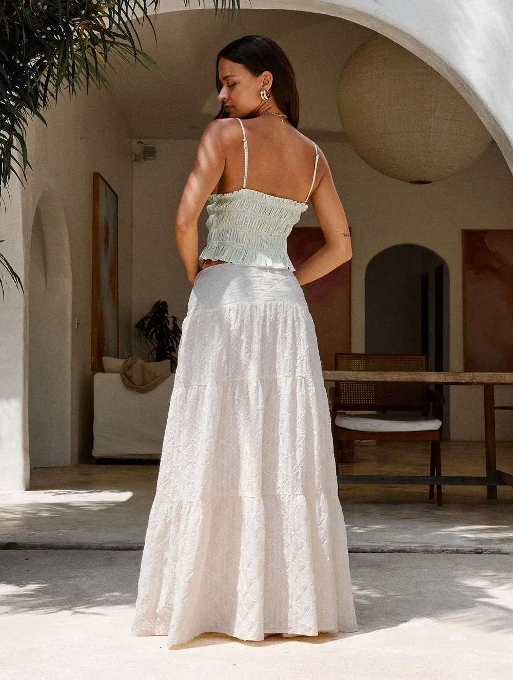 Silver Soul Embroidered Maxi Skirt Cream