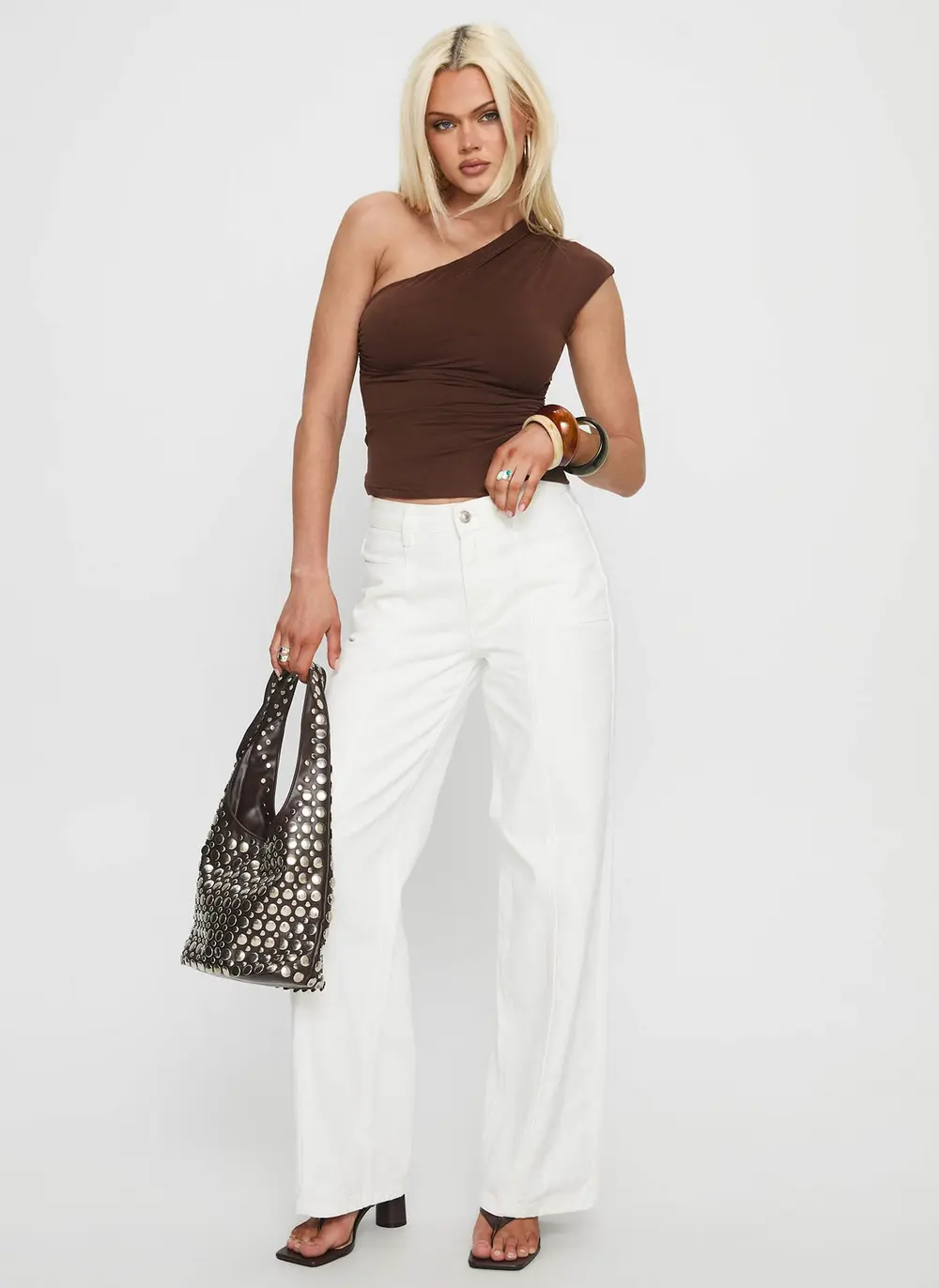 Taji Mid Rise Wide Leg Jeans White