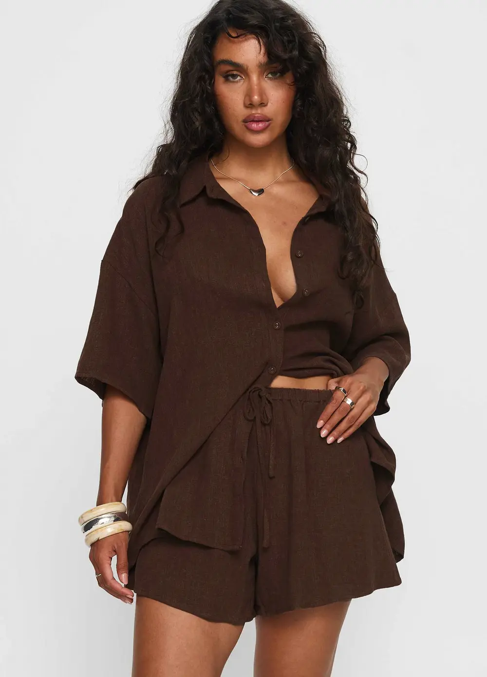 Peni Drawstring Linen Shorts Chocolate