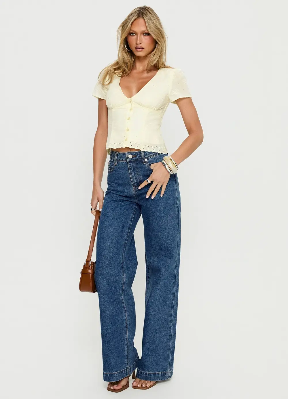 Goldie High Rise Wide Leg Jeans Mid Blue Wash