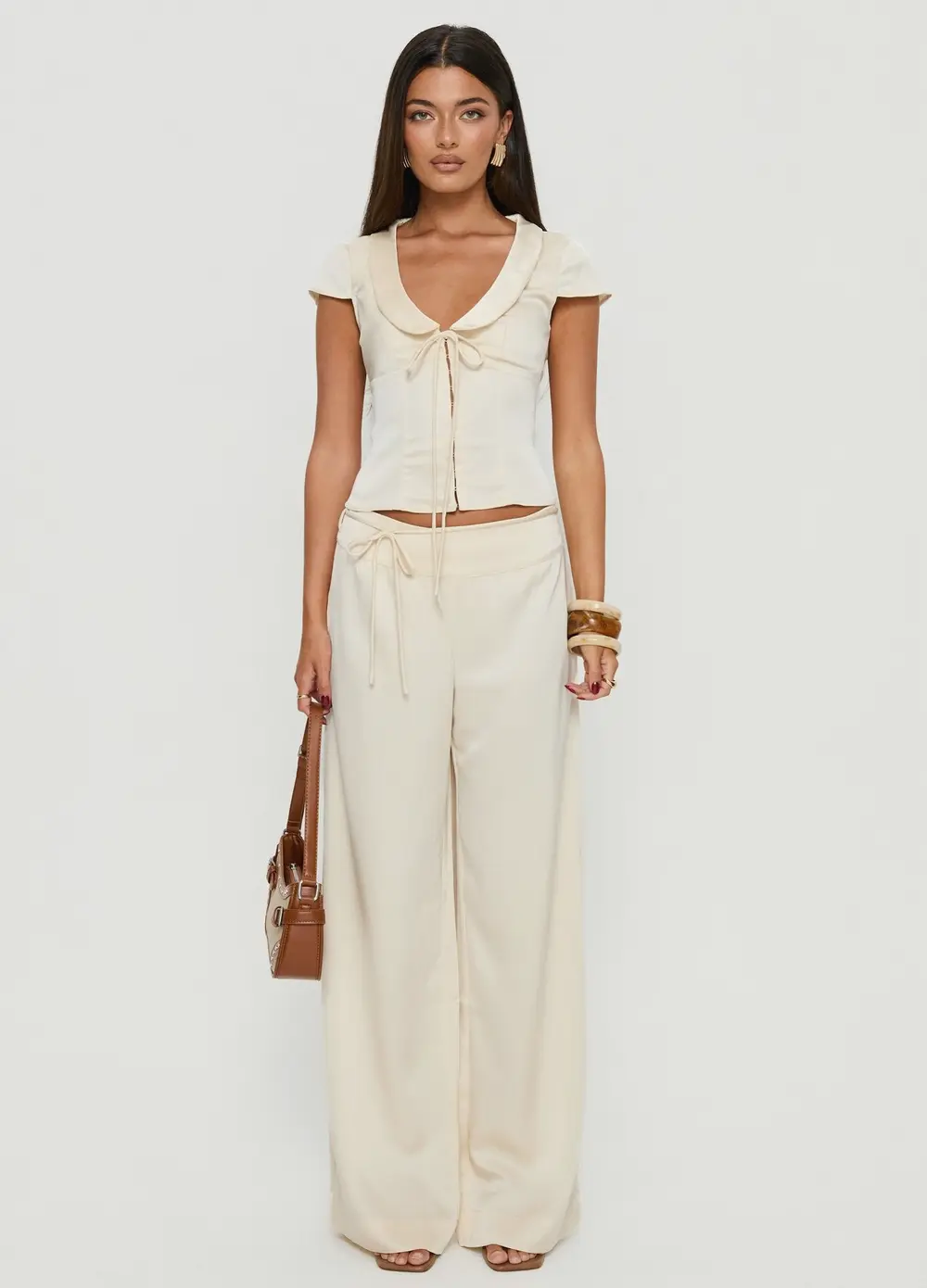 Aubrette Satin Tie Pants Cream