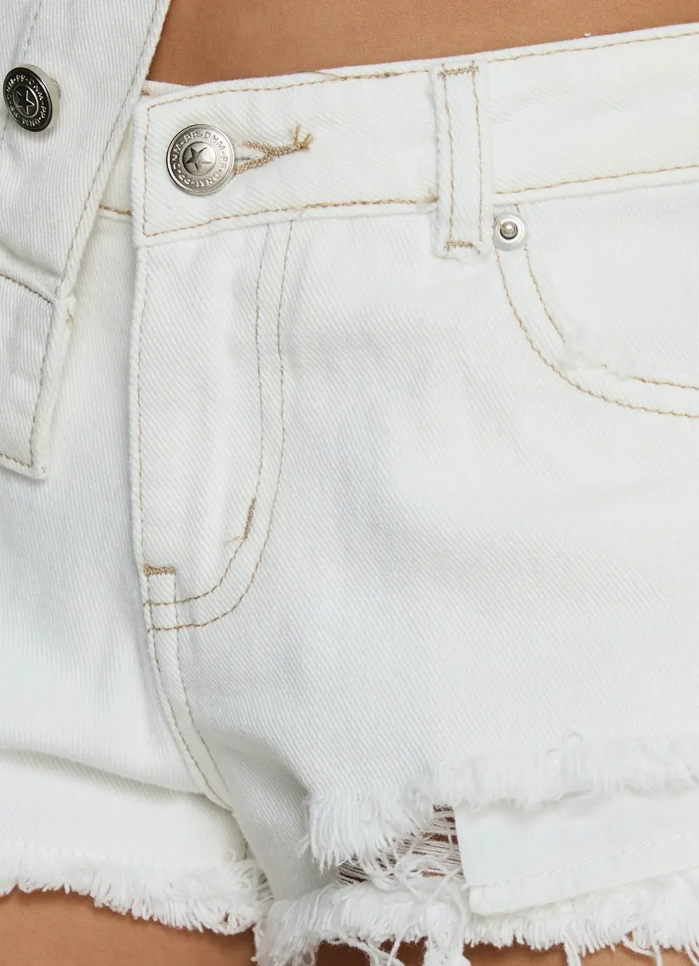 Posse Distressed Micro Denim Shorts White
