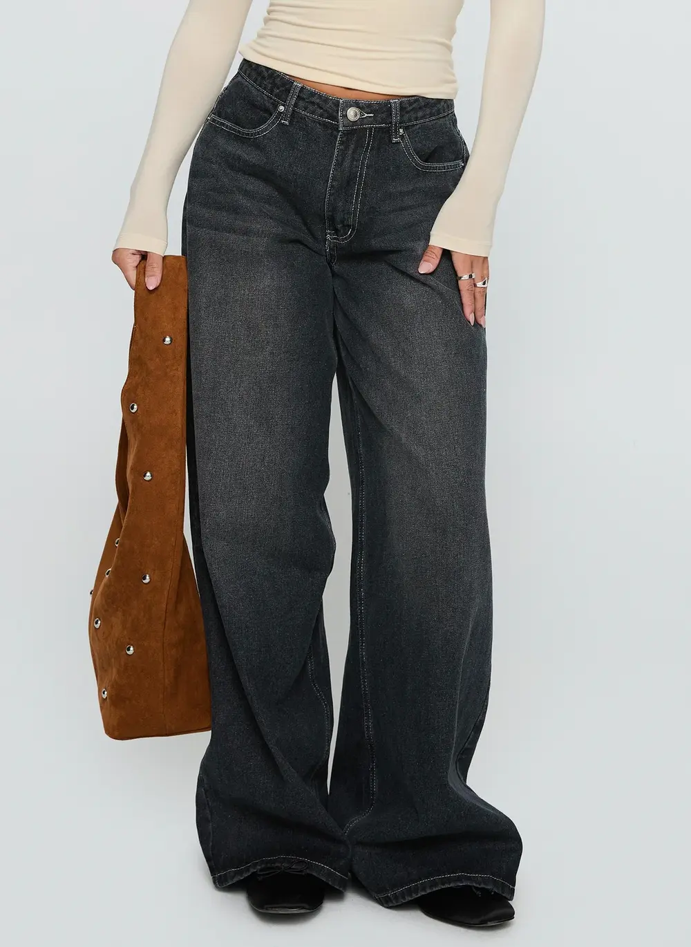 Naylor Mid Rise Wide Leg Jeans Grey Wash