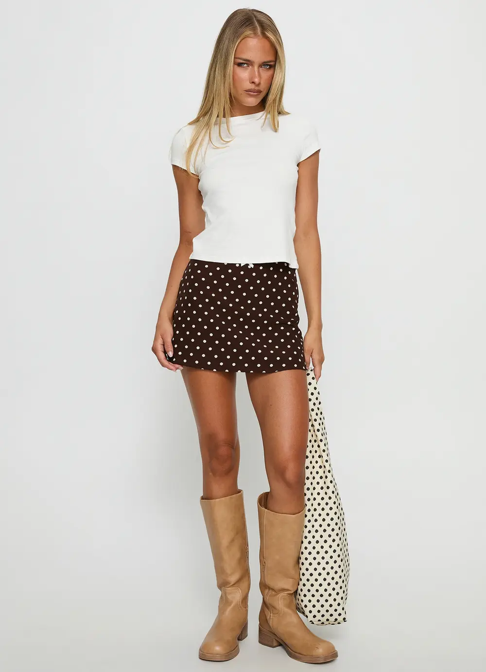 Tejano Mini Skirt Brown Polka Dot