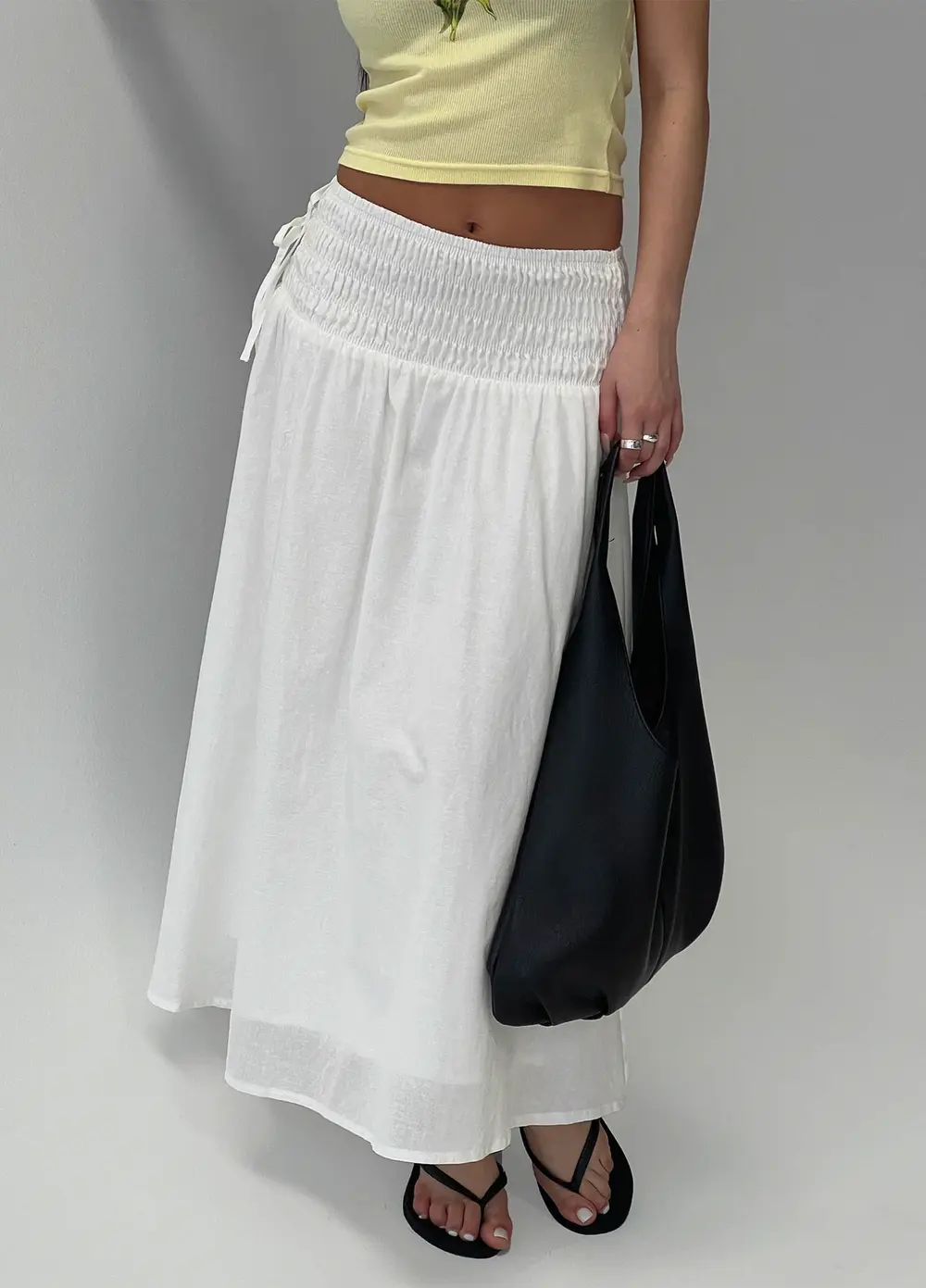 Vence Ruched Maxi Skirt White