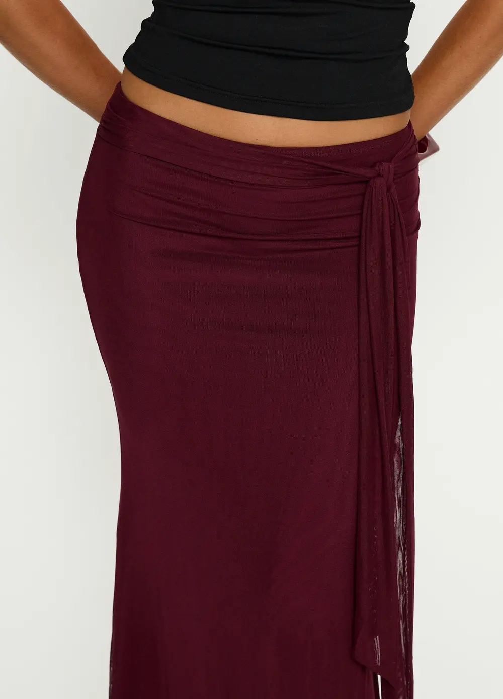 Caviar Tie Maxi Skirt Currant