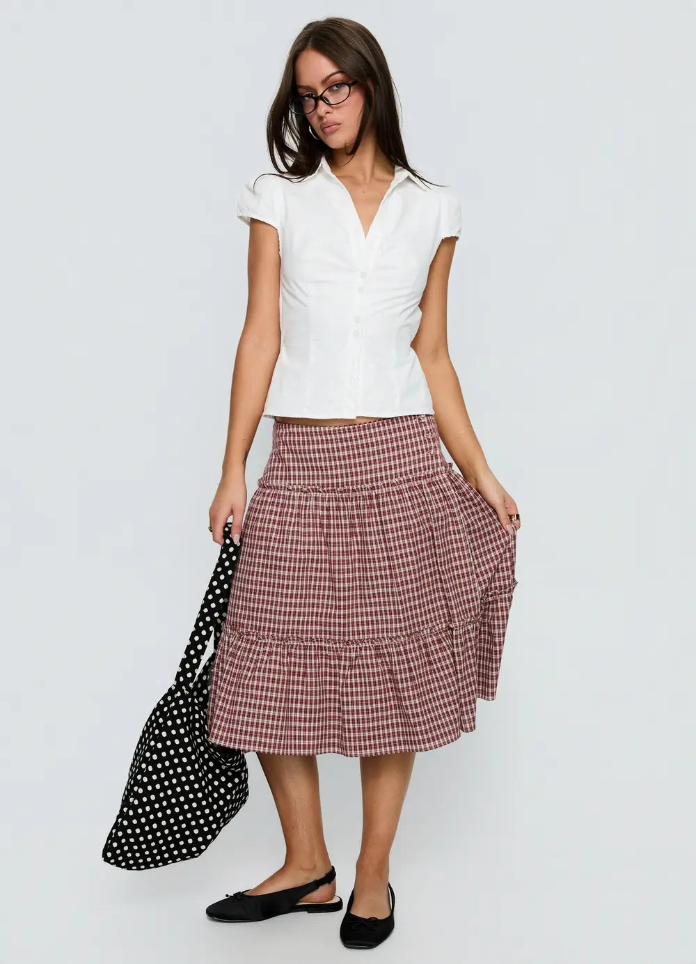 Cascades Low Rise Midi Skirt Red Check