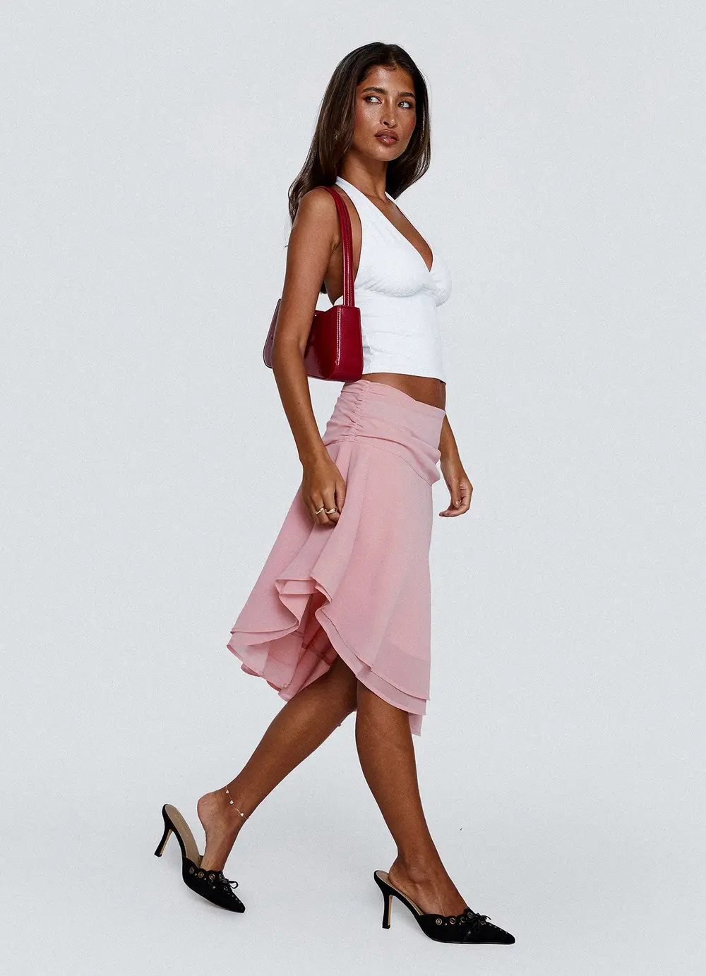 Evanescence Asymmetrical Midi Skirt Pastel Pink