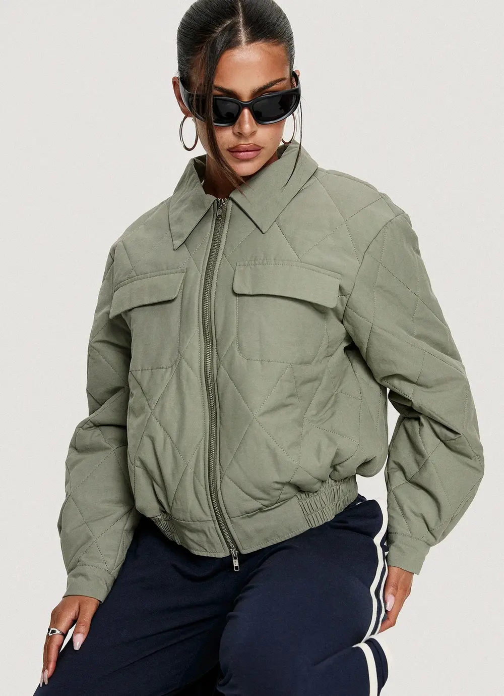 Denvar Quilted Bomber Jacket Green