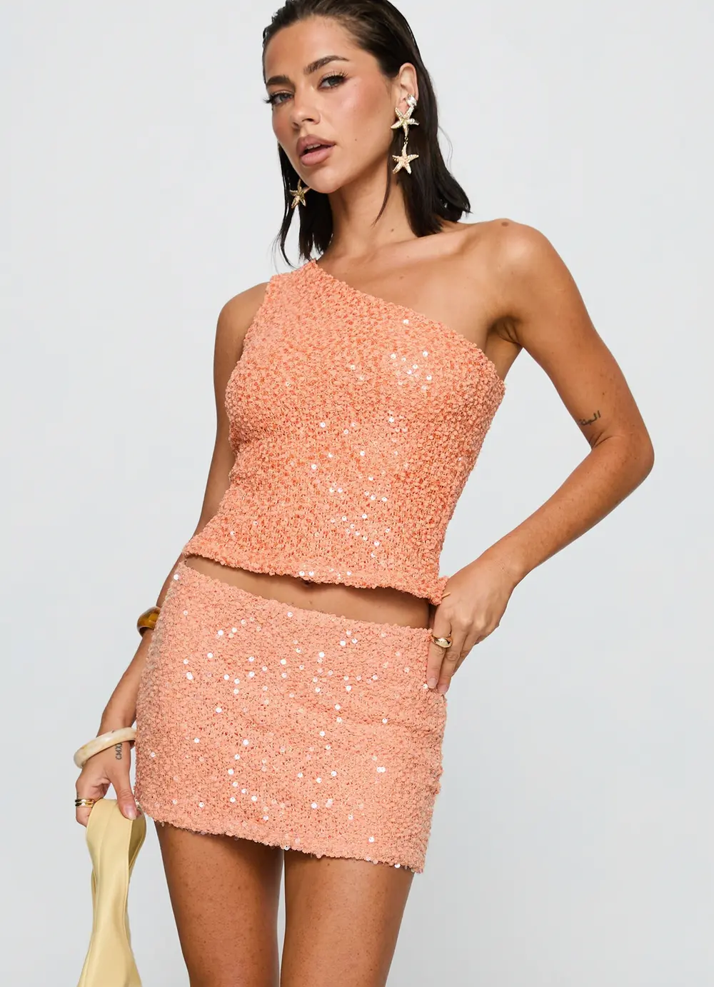 Zaraya Sequin Mini Skirt Orange