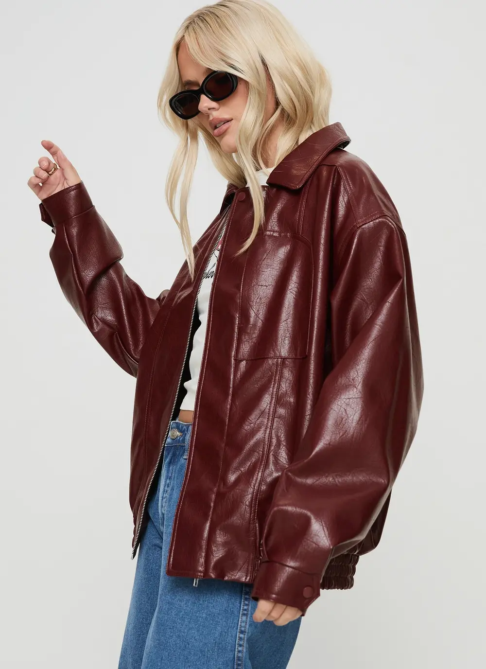 Devija Faux Leather Jacket Burgundy