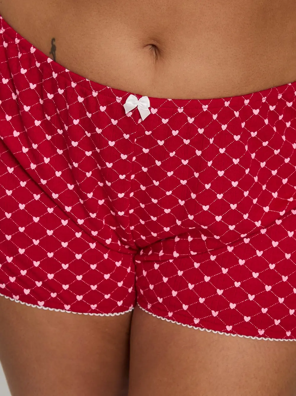 Slow Start Pointelle Sleep Short Red Curve