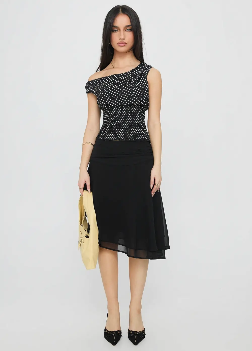 Evanescence Asymmetrical Midi Skirt Black