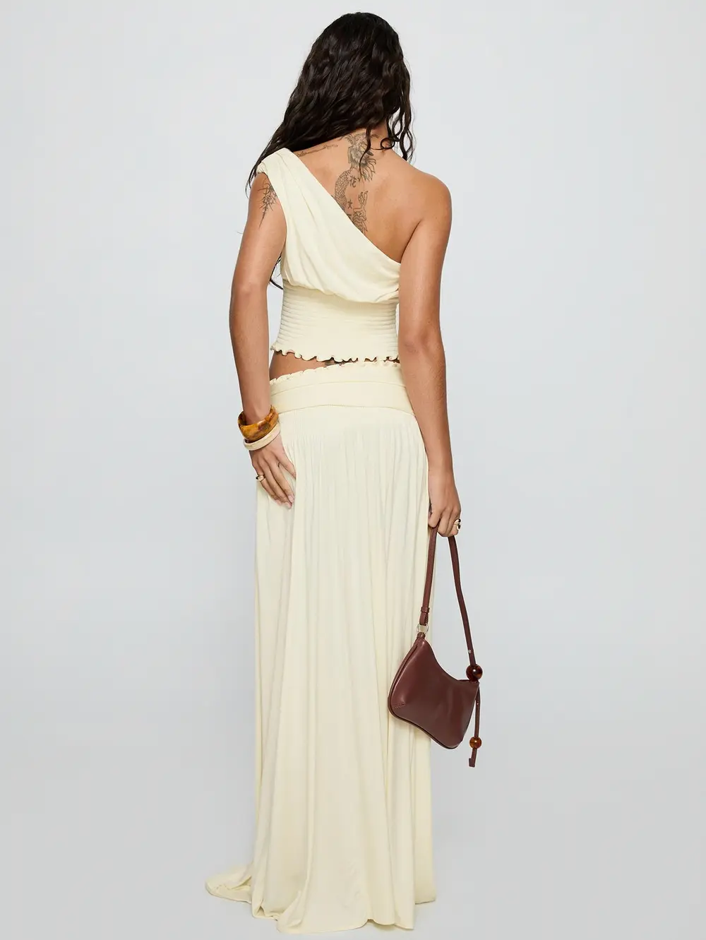Full Orbit Shirred Maxi Skirt Cream