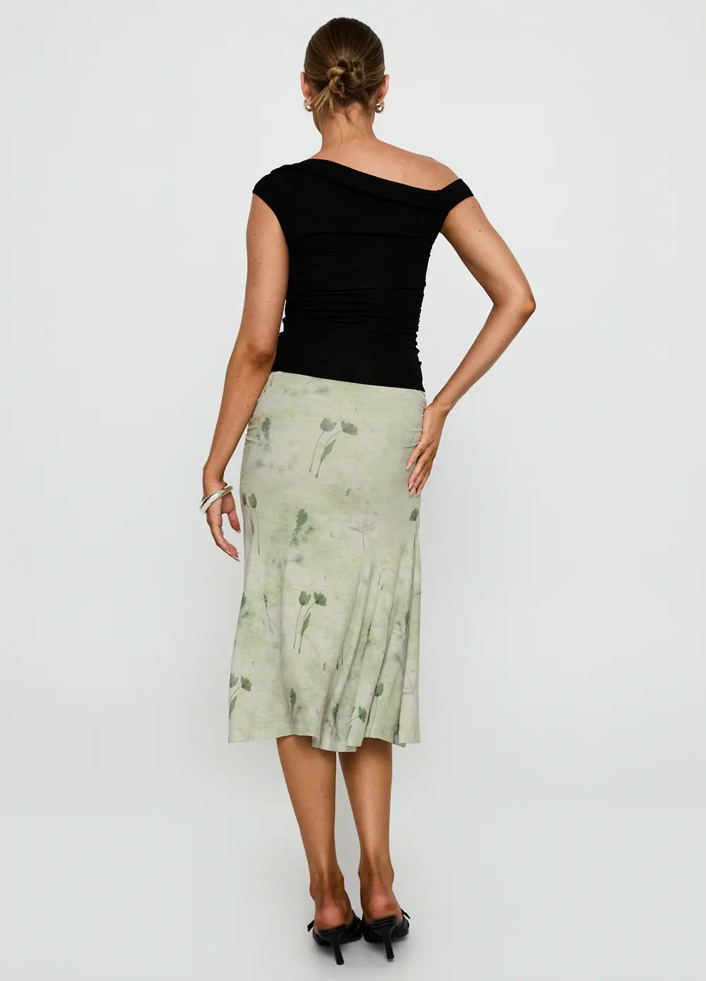 Lewish Low Rise Midi Skirt Green Floral