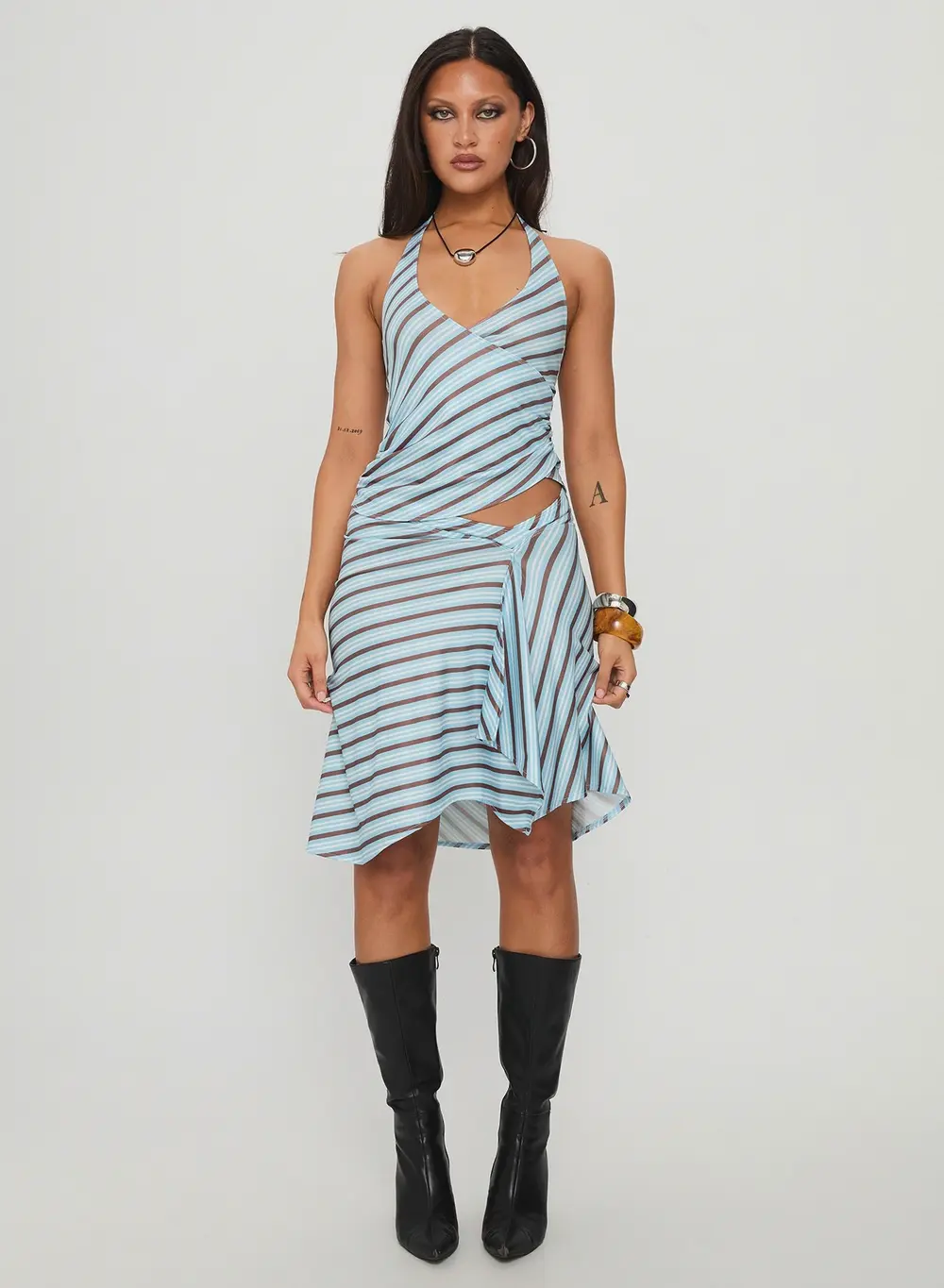 Esmeray Midi Skirt Blue Stripe