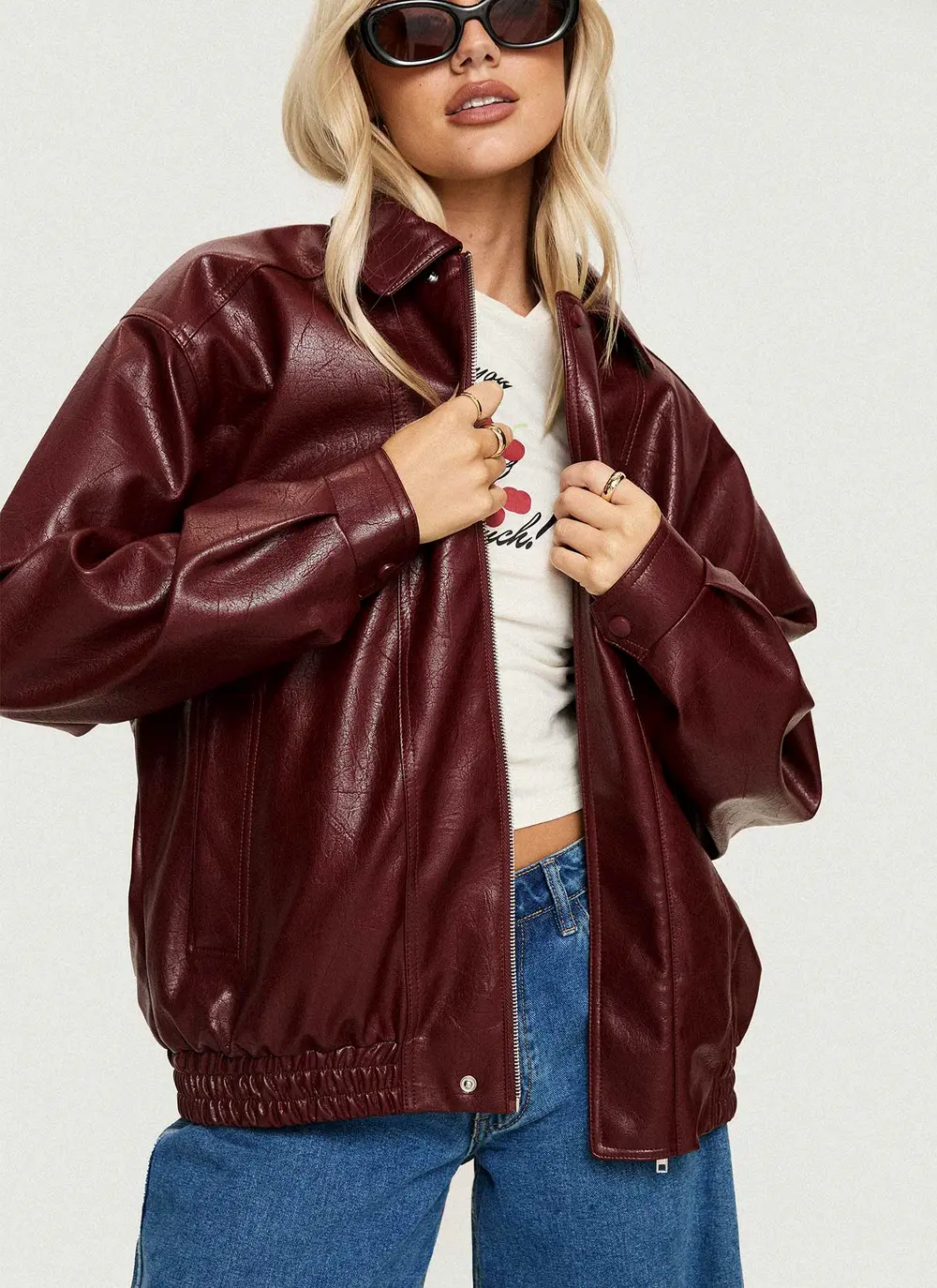 Devija Faux Leather Jacket Burgundy