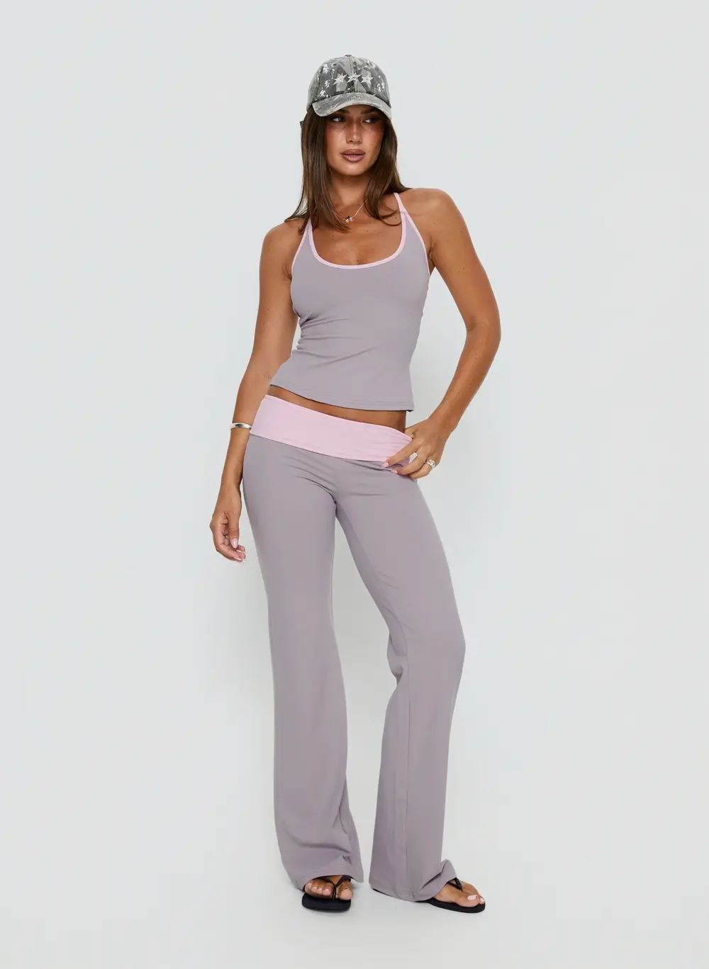 Kobee Jersey Flare Pants Slate / Dusty Pink