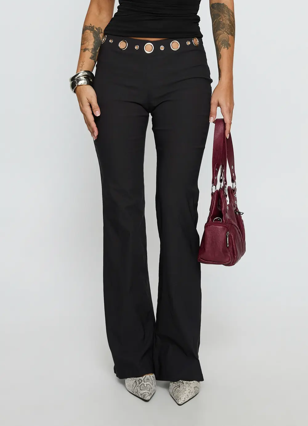 True Grit Eyelet Flare Pants Grey