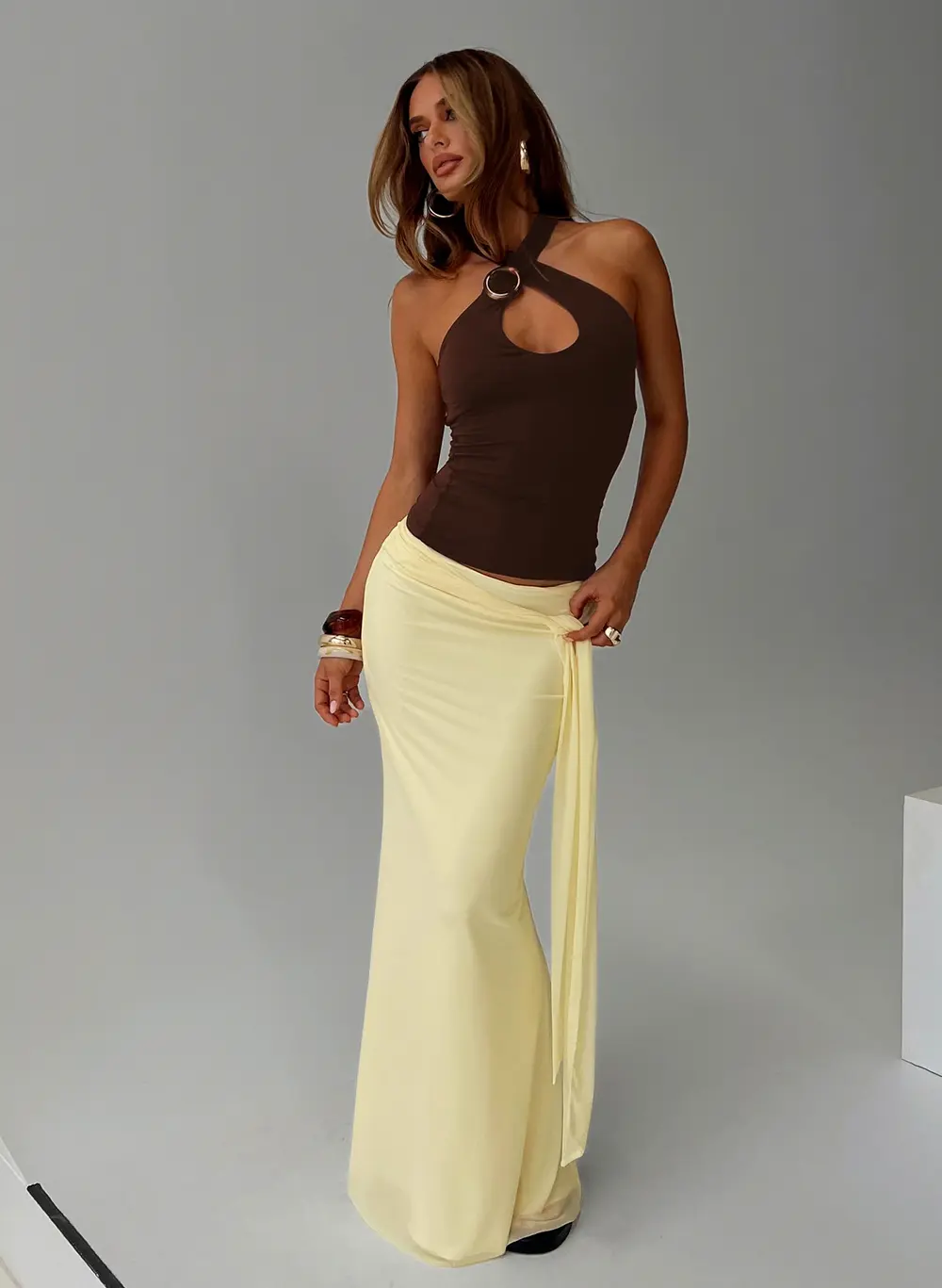 Caviar Tie Maxi Skirt Lemon