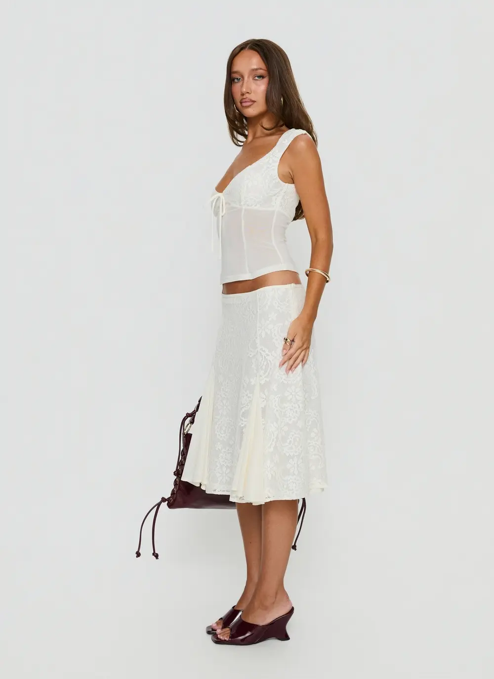 Quani Lace Midi Skirt Cream