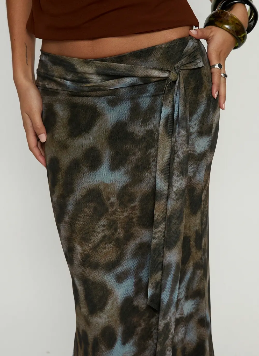 Caviar Tie Maxi Skirt Leopard