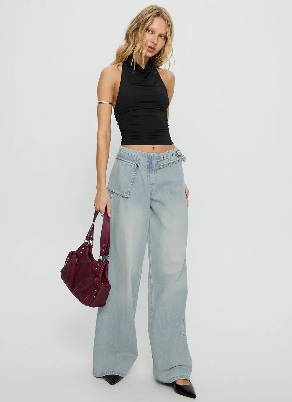 Paltrow Mid Rise Wide Leg Cargo Jeans Black