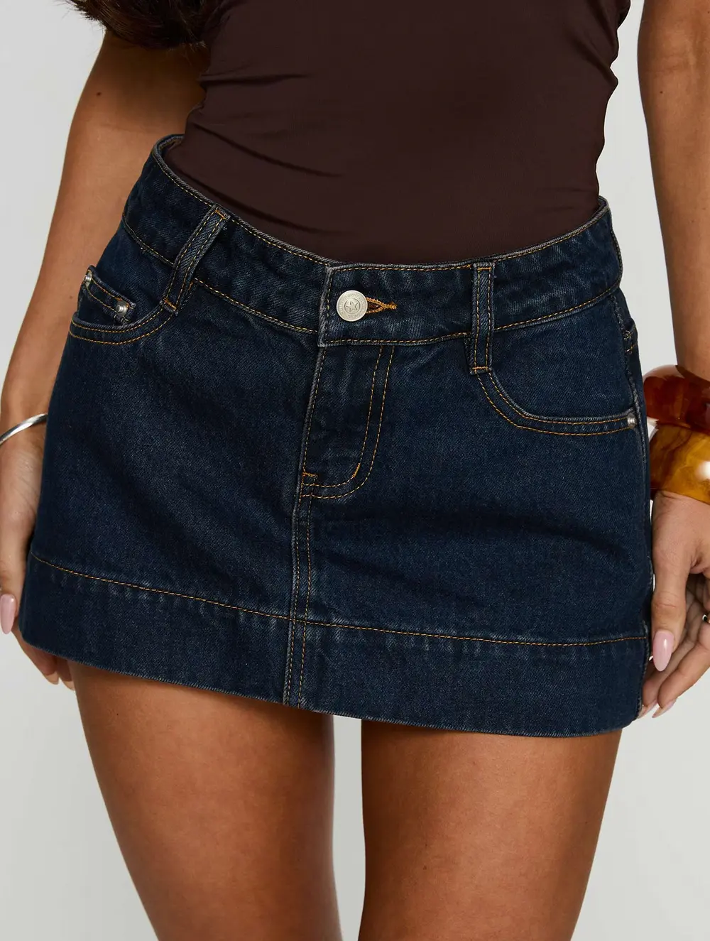 Warna Low Rise Denim Mini Skirt Dark Wash