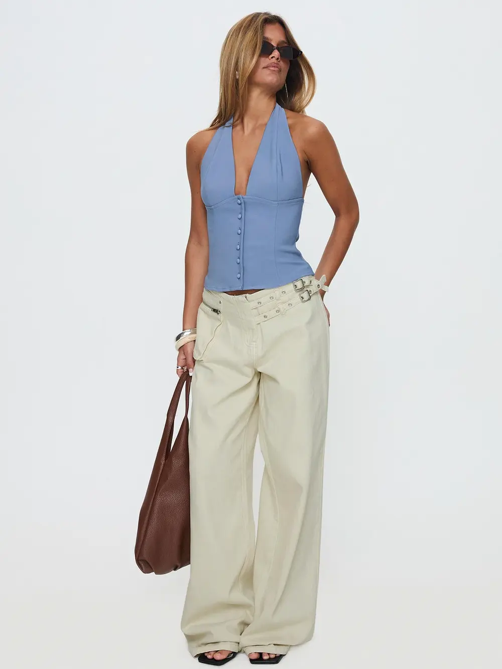 Paltrow Mid Rise Wide Leg Cargo Jeans Cream