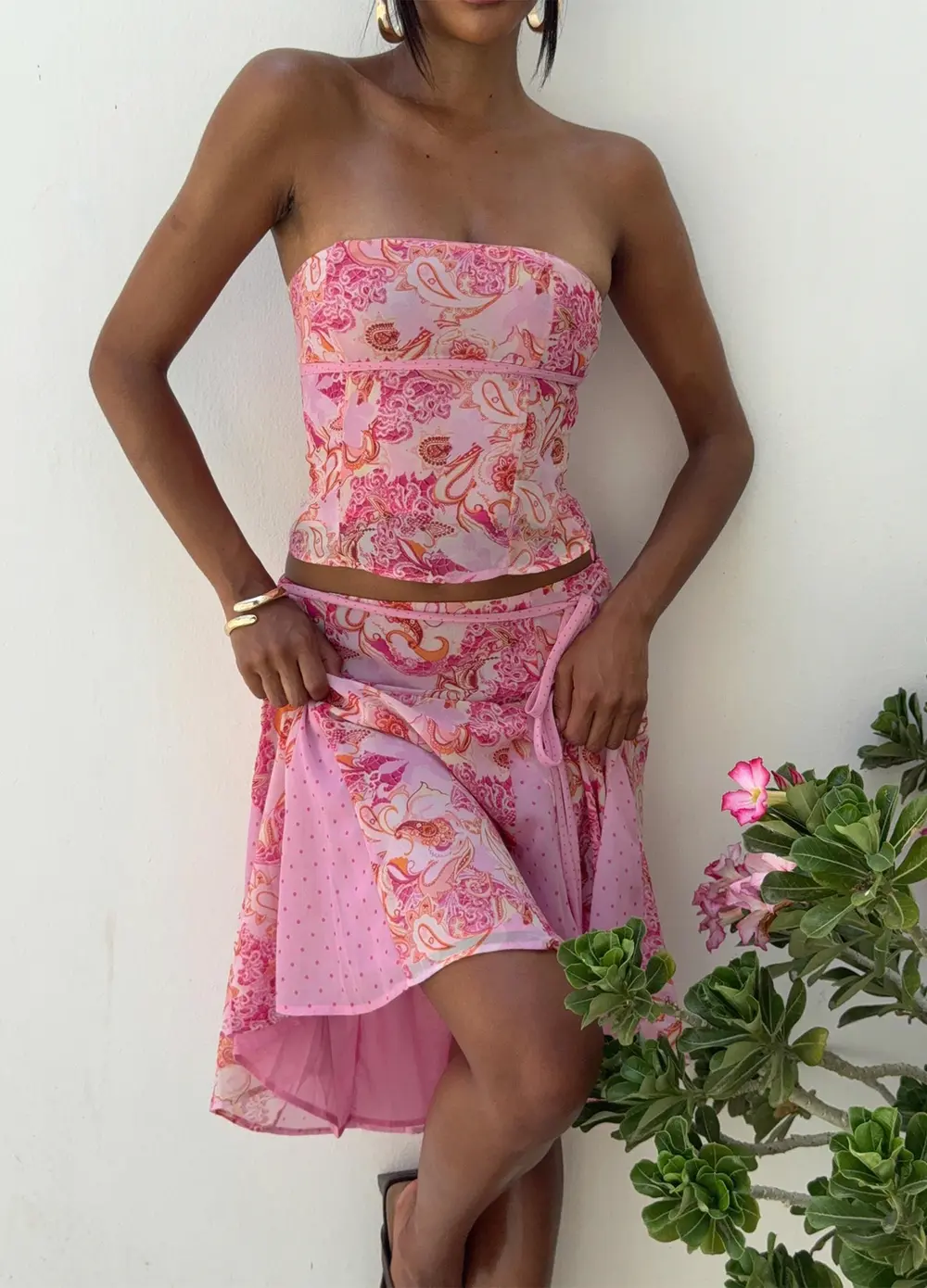 Tipsy Midi Skirt Pink Paisley