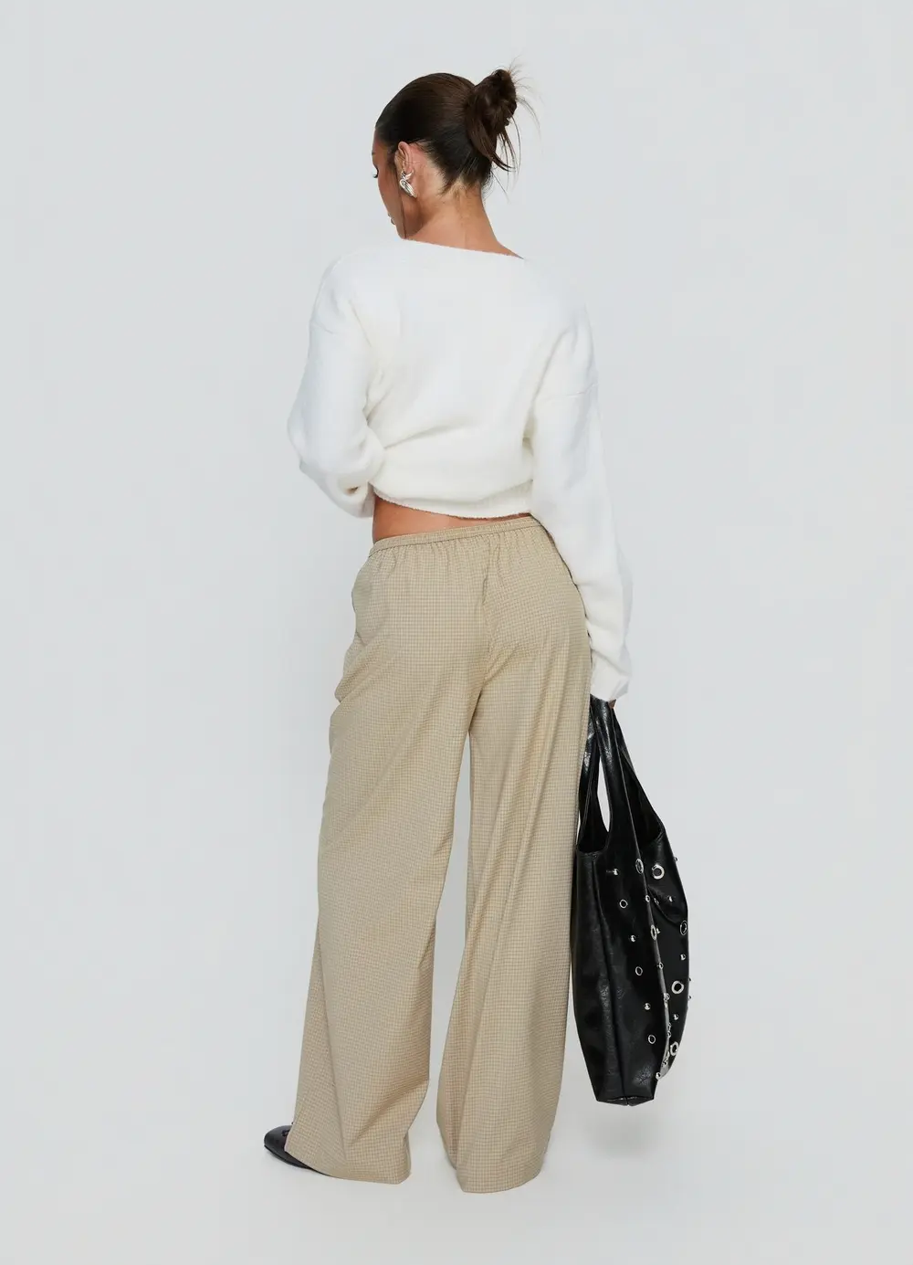 Ketrina Tie Waist Pants Beige Plaid