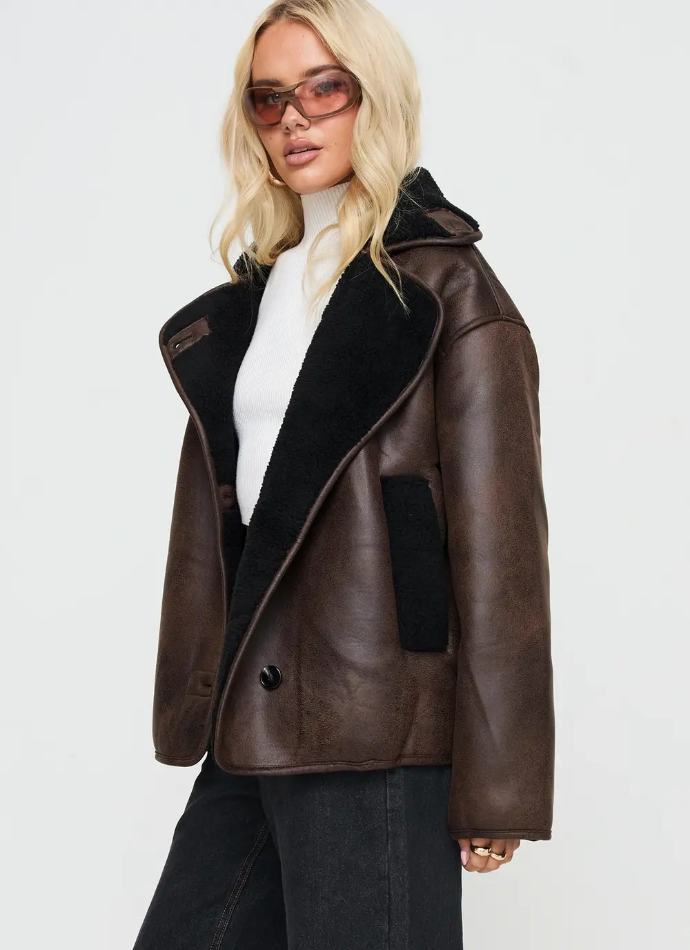 Nunez Faux Leather Jacket Washed Brown / Black