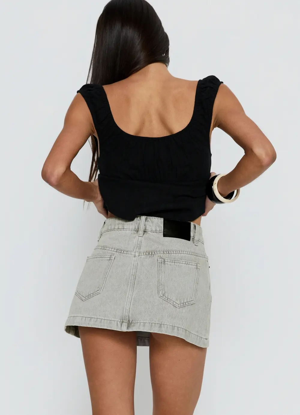 Nicolina Low Rise Denim Mini Skirt Washed Grey