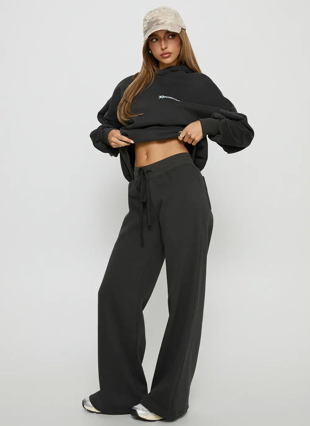Princess Polly Stargirl Wide Leg Sweat Pants Charcoal