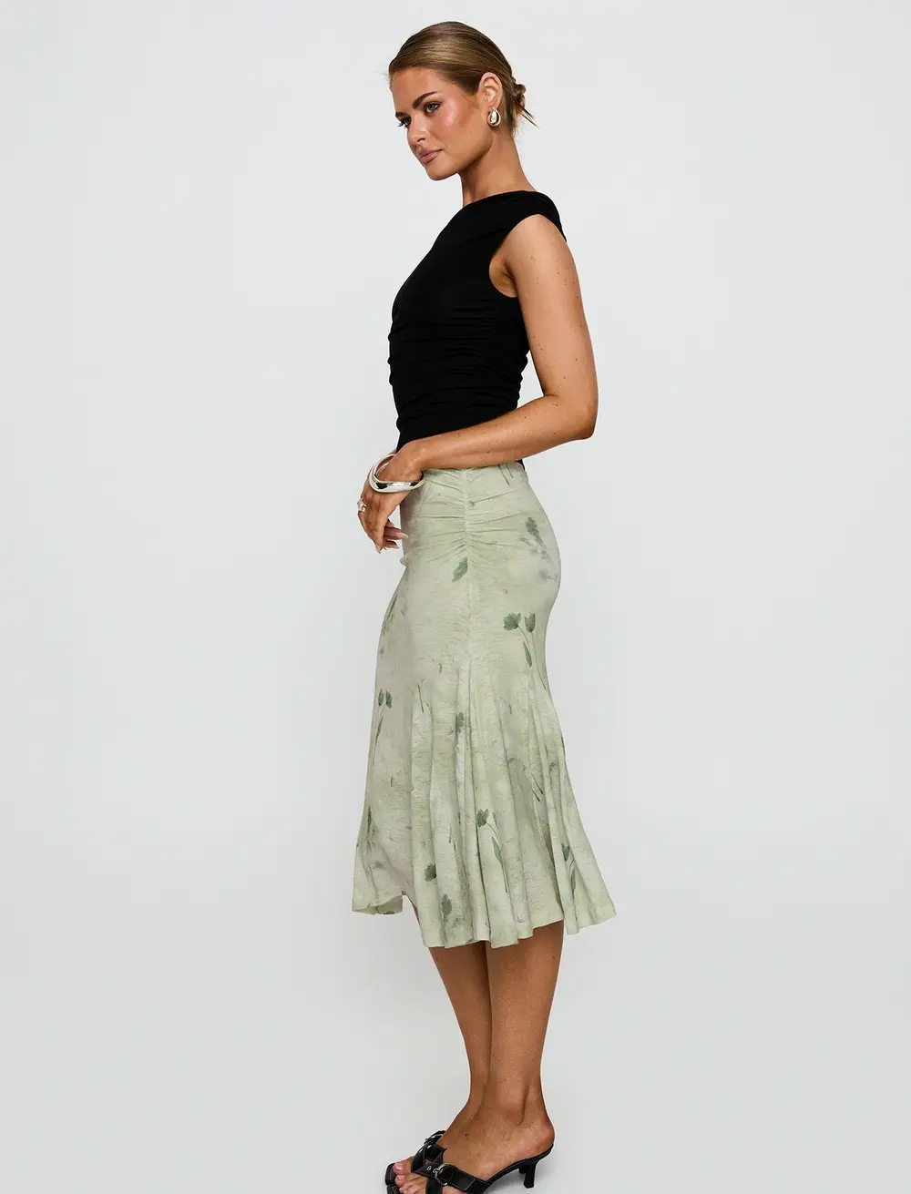 Lewish Low Rise Midi Skirt Green Floral