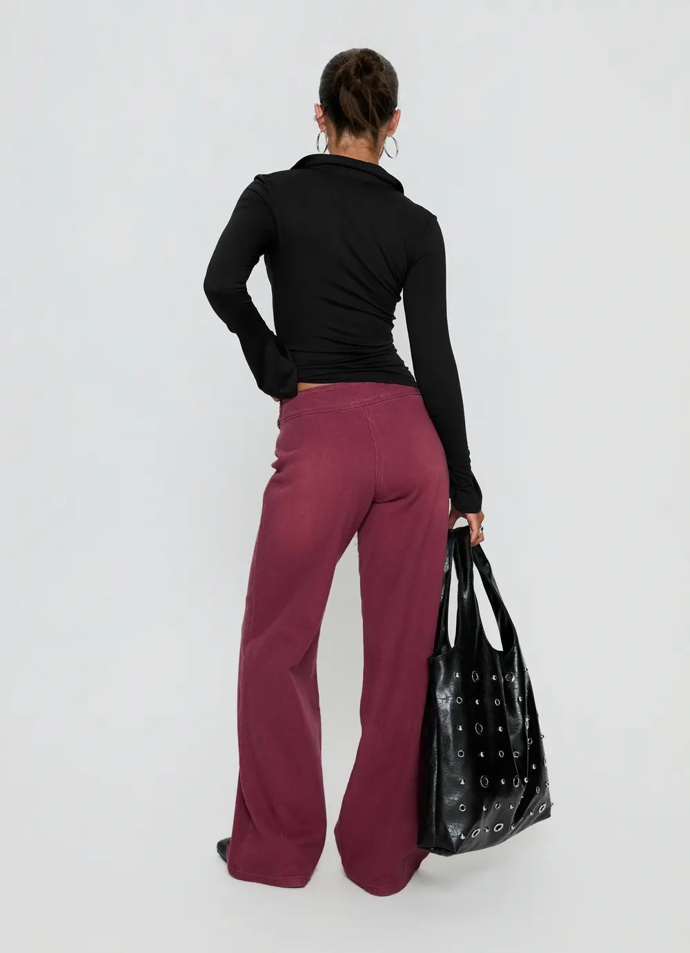 Boxie Mid Rise Wide Leg Jeans Washed Burgundy
