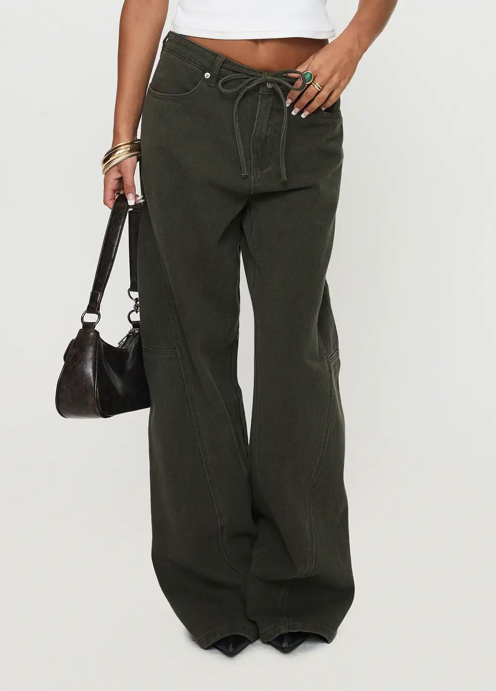 Bruiser Tie Waist Mid Rise Wide Leg Jeans Green