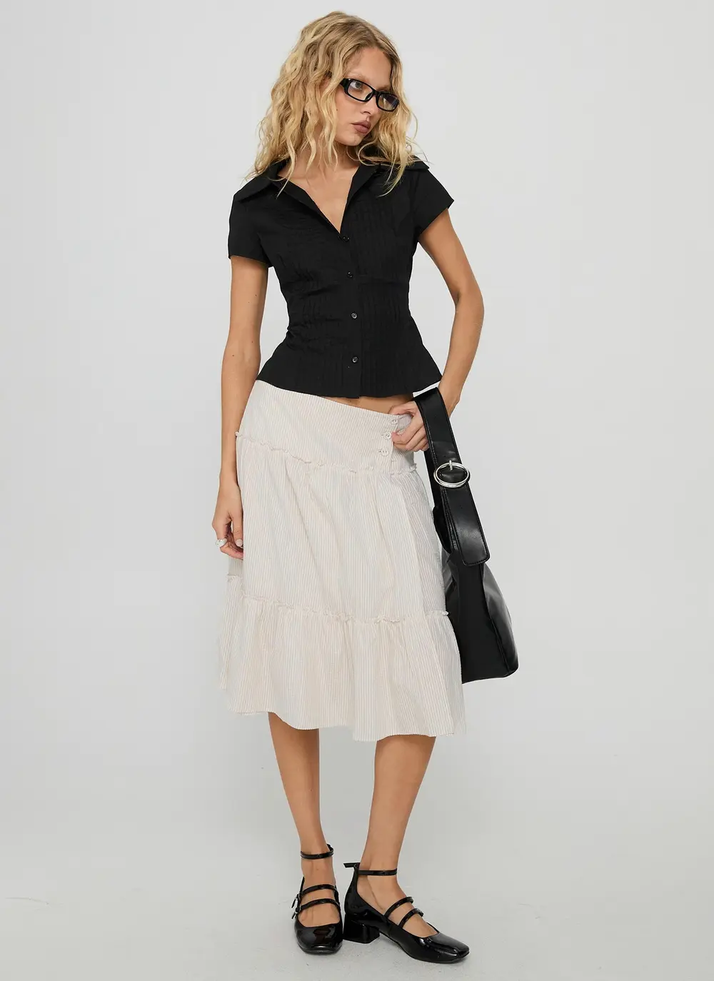 Cascades Low Rise Midi Skirt Beige / White Stripe